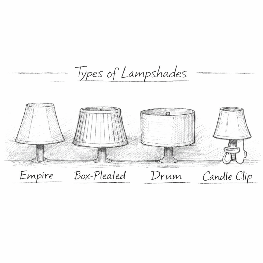 Types of Lampshades illustrated in a sketch