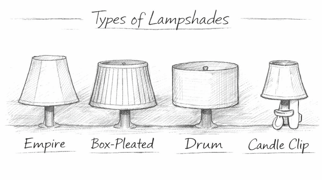 Types of Lampshades illustrated in a sketch