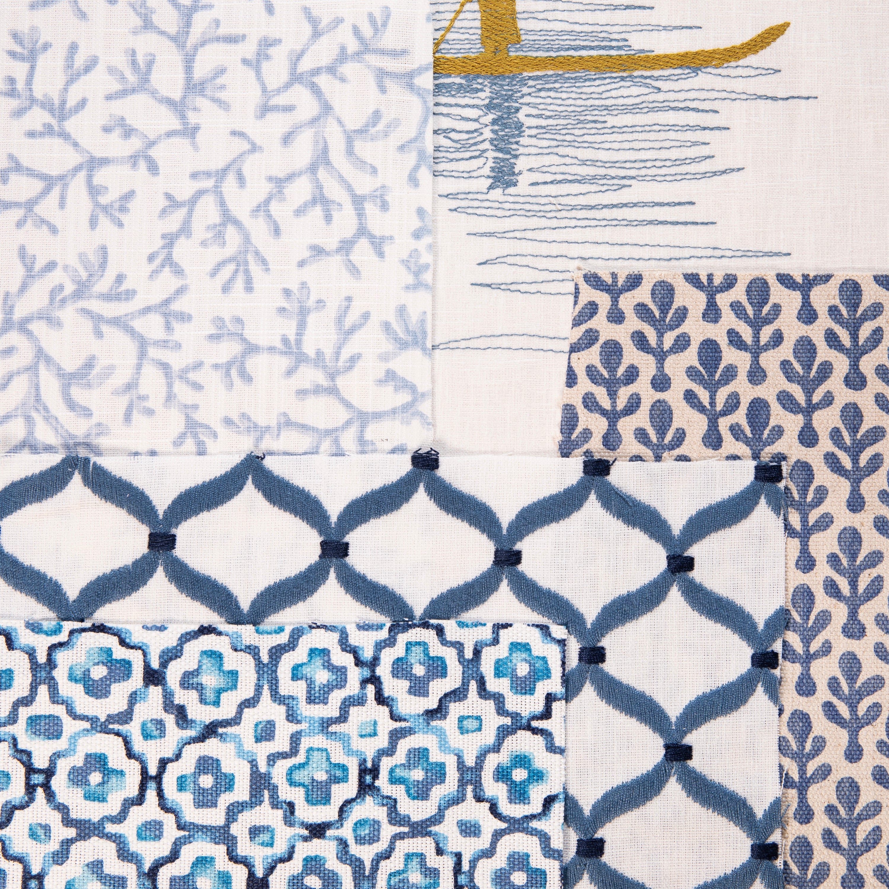 An assortment of blue fabrics